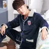 Mens Sleepwear 2022 Autumn Winter Men Pyjamas Set Coral Fleece Pyjamas Kläder Flanell Thicken Warm Homewear Plus Size XXXL