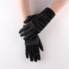 Five Fingers Gloves 1 Pair Black Silk Satin Bridal Mittens Wedding Party Bride Fashion Sequins Drilling Women Full207h