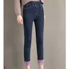 Vinter varma jeans för kvinnor elastiska höga midja denim byxor kvinnliga byxor förtjockade svarta kvinnors kvinna plus storlek 210608