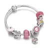 Hart Net Elephant Flower Charms Leuke Roze Crystal Kralen Armband Voor Vrouwen Hanger Armbanden Armbanden Romantische Sieraden Meisje Gift Q0719