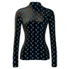 女性のTシャツソリッドカラークレセントムーンプリントOネックタートルネックロング/ショートスリーブシャツ夏の女性ホットシックボディコントトップス衣装S-XL 020723H