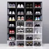 Acrylic duroplasts Thicken Clear Plastic Shoes Box Dustproof Shoe strong Storage Boxes Flip black Transparent Color Stackable Organizer