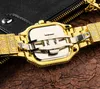 Missfox 로마 스케일 트렌디 한 힙합 스퀘어 8mm 얇은 다이얼 망 시계 럭셔리 골드 시계 전체 다이아몬드 정확한 쿼츠 운동 2 톤 팔찌 손목 시계