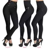 Kvinnor Hög midja Leggings Zipper och Knapp Dekorera Push Up Hip Fitness Sexiga Leggins Elastiska Slim Jogging Byxor Kvinna 211204