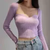 Outono de malha suéteres mulheres baixo corte v-decote em v cortada sexy fundo fino fit thinglovers mulheres maconha maciço jumper feminino 210806