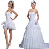 Lente Strapless Ruched Tiers Korte Bruidsjurkjurken met Afneembare Rok Vintage Twee Stukken Kant Trouwjurken Vestidos Novia