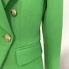 2020 Blazer verde clásico para mujer otoño Metal dorado doble botonadura botón Delgado algodón Lino Blazers chaquetas traje Dropshipping X0721