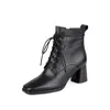 Botas MEMUNIA 2021 Zapatos de cuero genuino Mujeres Tobillo con cordones Zip Tacón alto Casual Vintage Otoño Invierno Mujer