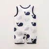 Arrivée d'été et de printemps bébé belle baleine conception sans manches combinaison une pièce vêtements en stock 210528