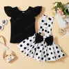 Çocuk Giyim Setleri Kızlar Askı Kıyafetler Çocuk Uçan Kollu Tops + Yay Polka Noktalar Kayış Elbise 2 adet / takım Yaz Moda Butik Bebek Giysileri