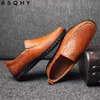 Genuine Leather Men Shoes Luxury Brand Casual Slip on Formal Loafers Moccasins Italian Black Male Driving gsqhy 211102