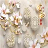Custom Photo Wallpaper 3D Mural Stereo Magnolia Blossom Marble TV Wall Background Wall paper 3d papel de parede