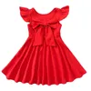 Dziewczyny Chifon Drwith Bowknot New Summer Princarty Girls Wedding Red Clothing 7 9 11 13 lata