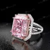 HBP Fashion Luxury Straight Temperament Lady039S Big Square Pink Ring Claw Inlaid med Diamond Electric Color Separation 7570741