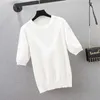 big size short sleeve T-shirt women's summer loose casual Diamond kint Oversized sweater fashion lace Summer pullover 210604