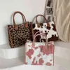 Nxy Handbag Top Handle Bags Retrô Cow Leopard Print Pu Leather Pelúcia Design Outono Inverno Moda Pequenas Bolsas Femininas 0209