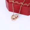 Classic designer Love Necklaces Double ring pendant fashion shiny Diamond Necklace Fashion womens gold silver torque with red box