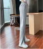Pantalon long décontracté pour femmes 2021 nouveau printemps automne taille haute longueur au sol fendu pantalon droit ample jambe large pantalon de sport Q0801