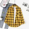 Herbst Plaid Flanell Hemd Frauen Blusen Und Tops Retro Baumwolle Dame Lose Outwear Chemisier Femme 210226