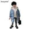 Vinterjacka Kids Boys Hooded Parkas tjock varmt lång kappa för barnklädervinterflickor 211222