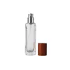 LID de madeira Bayonet Bloqueio Spray Frasco de Perfume Ouro Bomba de Prata 30ml Quadrado Clear Vidro Inferior Bottores Cosméticos Embalagens de Embalagens Recarregáveis