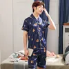 Satin Silk Pajamas Short For Men Summer Sleepwear Male Pajama Set Soft Nightgown For Men Pyjamas Sleep Lounge Big Size L-3XL T200813