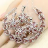 Blanc rouge Zircon argent couleur ensembles de bijoux femmes mariage fête Bracelet boucles d'oreilles anneaux collier pendentif cadeau boîte à bijoux H1022