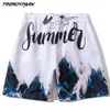 Mäns Kort Snö Berg Tryckt sommar Hip Hop Oversize Fickor Streetwear Harajuku Drawstrings Casual Beach Board Shorts 210601