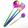 Servis uppsättningar 24st Rainbow Flatware 304 Rostfritt stål Tabellesuppsättning matt bestick dessert gaffel sked silverkök239t