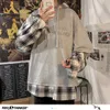 Privathinker Koreańscy Mężczyźni Plaid Bluzy Oversized Man Casual Luźne Bluzy Z Kapturem Moda Sprawdzone Mężczyźni Swetry Bluzy 201104