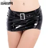 Iiniim womens wetlook 스커트 벨트 루프가있는 미니 스커트 짧은 미니 스커트 이브닝 파티 섹시한 의상 clubwear skirts for ladies 210309