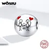 WOSTU Happy Family Beads 925 Sterling Silver My Rodzina Okrągłe Charms Fit Oryginalna Bransoletka Wisiorek Heart Lucky Jewelry CQC1339 Q0531