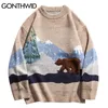 Gonthwid Snow Mountain Bear Beatwork Beatwork Thinated Jumper Sweaters Streetwear Мужская хип-хоп Harajuku повседневная трикотаж мода вязаные вершины 211014