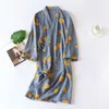 Estilo Japonês Quimono Primavera Verão 100% Algodão Crepe Senhoras Fino Camisola Mulheres Bathrobe Robe Home Serviço Pijamas 210831