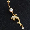 Body Piercing Jewelry Dangle Dolphin Belly Button Ring Navel Barbells with Gem for Women and Girls