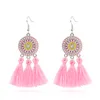 Mode Bohemian Wool Tassel Dangle Örhängen Zinc Alloy Sun Flower Fringe Dangling Drop Earings for Women Smycken