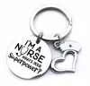 Stainless Steel Party Favor Nurse Keychain I'm A Nurse Stethoscope Keyring Heart-Shaped Pendant Medical Student Gift Jewelry Accessory