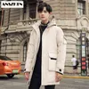 ANSZKTN Nieuwe aankomsten Heren Ultra-Light Down Jacket Winter Slim Long Hooded Warm White Duck Down Coat Hoody Winter Puffer Jacket Y1103