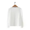 Kvinnor vit blus topp spetshalslinje lång spets manschetter ärmar elegant chic kvinnblus skjorta femme mujer blusa 210709