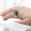 Cluster Rings Men's Turkey Jewelry Silver 925 Ring With Natural Black Onyx Stone Fish Scales Pattern Turkish To Wife Husband Gift
