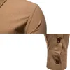 メンズカジュアルシャツパークリー2022秋のコットンリネンブラウンシャツの男性長袖ソリッドスリムボタンアップオフィスビジネスドレスカミス