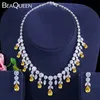 Beaqueen Luxurious African Cubic Zirconia Pärlor Smycken Sätta Nigerianska Bröllop Gul Bridal Smycken Satser för Kvinnor JS091 H1022