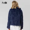 CR072 Knitted Real Rabbit Fur Coat Overcoat Jacket With Fox Fur Collar Russian Women's Winter Thick Warm Genuine Fur Coat 210816