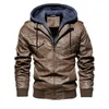 Men's Jackets Fashion Motorcycle Leather Jacket Men Removable Hood Autumn Winter PU Warm Coat Male Outwear Size S-4XL