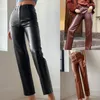 Kvinnors byxor Capris Trendy Long Button Women Byxor Sexig Faux Feather High Waist Vintage Straight Leg