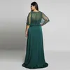 2021 Hunter Green Beading Plus Size Prom Dresses V-nek Avondjurken met Wrap A-lijn Vloerlengte Lange Formele Jurk