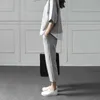 SWEETKAMA Autumn Casual O-Neck Fake 2 Pieces Top 3/4-Length Pants Two-Piece Sets Loose Splits Sleeve Cotton Suits Y0625