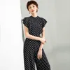 Women Summer Dot Jumpsuit Party High Street Chiffon Elegant Ruffles Wide Leg Black Rompers Plus Size 3XL 4XL 210625