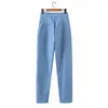 Pantalón Mujer Largo s con cintura alta Pierna ancha Sólido Azul Inglaterra Casual Verano Hasta el tobillo Pantalones 04 210628