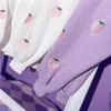 Harajuku jordgubb broderi lavendel rosa tröja höst vinter kvinnor kawaii lösa långa ärmar toppar överdimensionerade hoodies xxl 210909